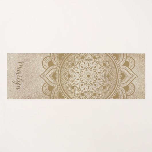 名前をカスタムするマンダラオム金ゴールドグリッターエクササイズ ヨガマット (正面(横))