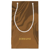 名前をカスタムするマーブルブラウン スモールペーパーバッグ (正面)