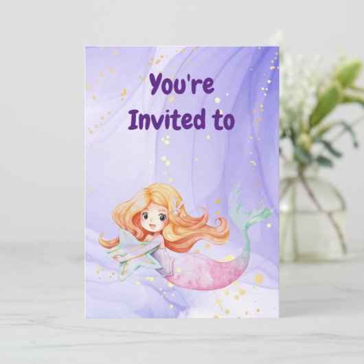 名前をカスタムするマーメイド誕生日パーティーの招待 招待状 (スタンド正面)