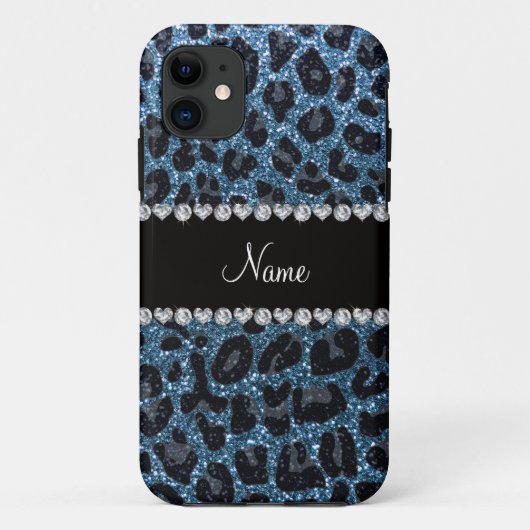 名前をカスタムするミスティブルーグリッターヒョウ柄 Case-Mate iPhoneケース (裏面)