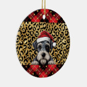名前をカスタムするミニチュアシュナウザードッグサンタハットバフ セラミックオーナメント (右)
