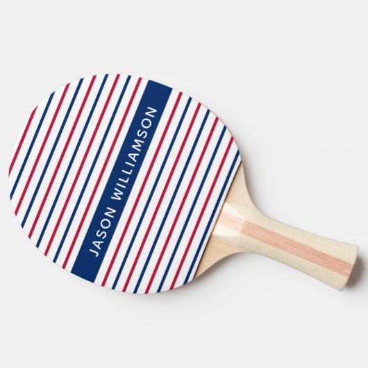 名前をカスタムするミニマリストレッドとブルーストライプのモダン 卓球ラケット (横)