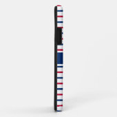 名前をカスタムするミニマリストレッドとブルーストライプのモダン Case-Mate iPhoneケース (裏面/右)