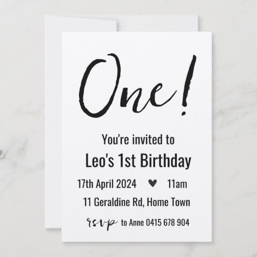 名前をカスタムするミニマルレオ1歳の誕生日の写真 招待状 (裏面)