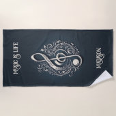 名前をカスタムするミュージカルクレフ、 音符記号注 ビーチタオル (正面)