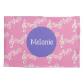 名前をカスタムするミュージカルノートガーリーピンクピラロケース 枕カバー (裏面)