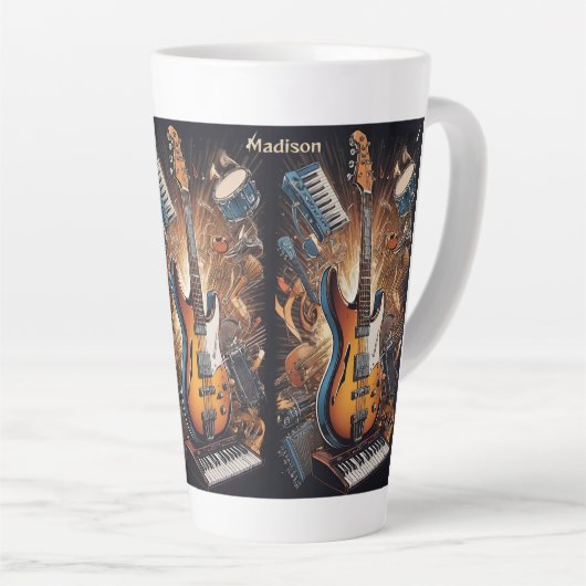 名前をカスタムするミュージカル楽器 カフェラテマグ (右アングル)