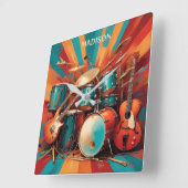 名前をカスタムするミュージカル楽器 スクエア壁時計 (傾斜)