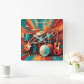 名前をカスタムするミュージカル楽器 スクエア壁時計 (ホーム)