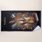 名前をカスタムするミュージカル楽器 ビーチタオル (正面)