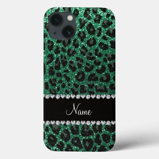 名前をカスタムするミントグリーングリッターヒョウ柄 Case-Mate iPhoneケース (裏面)