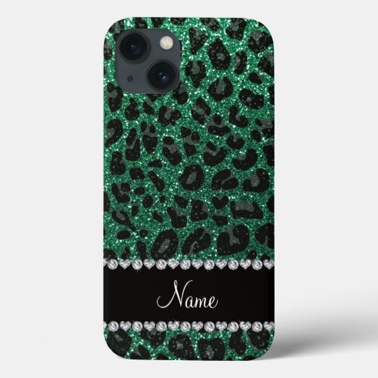 名前をカスタムするミントグリーングリッターヒョウ柄 Case-Mate iPhoneケース (裏面)
