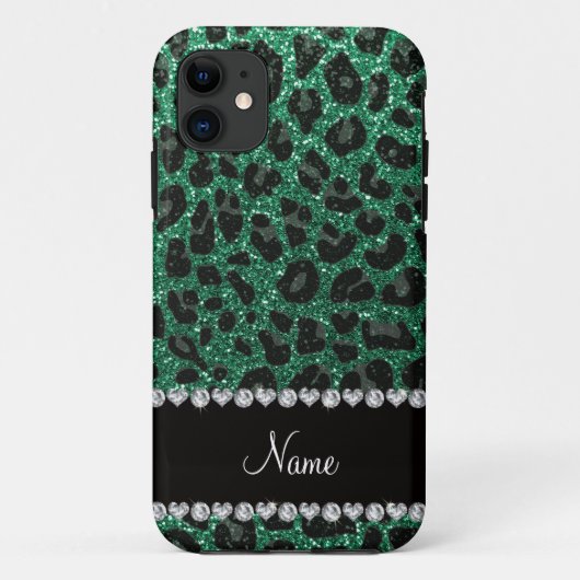 名前をカスタムするミントグリーングリッターヒョウ柄 Case-Mate iPhoneケース (裏面)