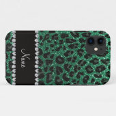名前をカスタムするミントグリーングリッターヒョウ柄 Case-Mate iPhoneケース (裏面(横))