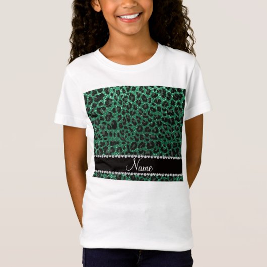 名前をカスタムするミントグリーングリッターヒョウ柄 Tシャツ (正面)