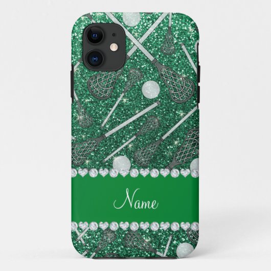 名前をカスタムするミントグリーングリッターラクロススティック Case-Mate iPhoneケース (裏面)
