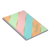 名前をカスタムするミントグリーンターコイズブルーピンクストライプズ ノートブック (右側)
