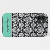 名前をカスタムするミント白黒ダマスク Case-Mate iPhoneケース (裏面(横))