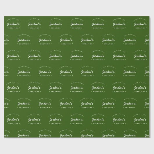 名前をカスタムするメイドウィズラブグリーンモダンタイポグラフィ ラッピングペーパー (フラット)