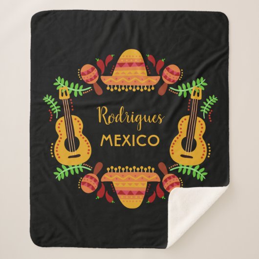 名前をカスタムするメキシコイラストレーション投げ毛布 シェルパブランケット (正面)
