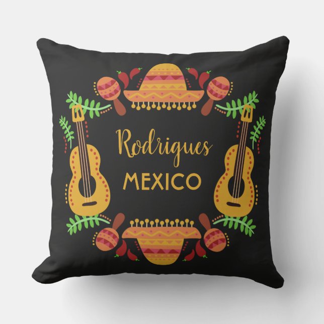 名前をカスタムするメキシコイラストレーション装飾用クッション クッション (正面)