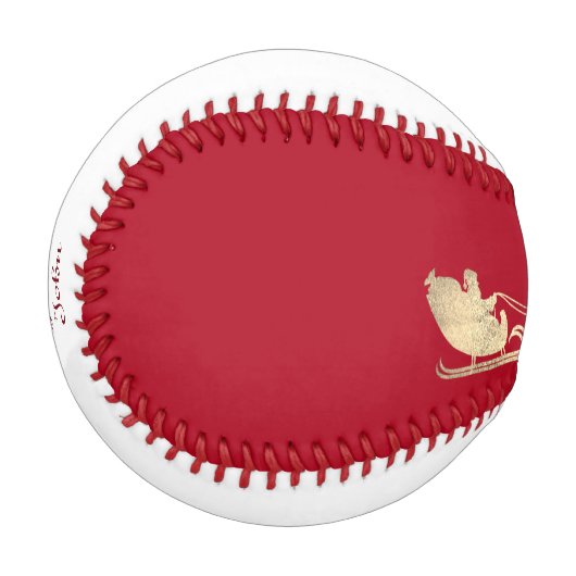 名前をカスタムするメリークリスマスサンタトナカイ金ゴールド 野球ボール (正面左)