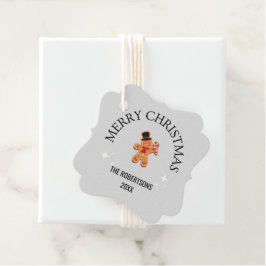 名前をカスタムするメリークリスマスジンジャーブレッドマングレー フェイバータグ