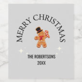 名前をカスタムするメリークリスマスジンジャーブレッドマングレー ワインラベル (シングルラベル)