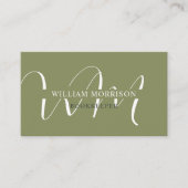 名前をカスタムするモスサージオリーブグリーンホワイトモノグラム 名刺 (正面)