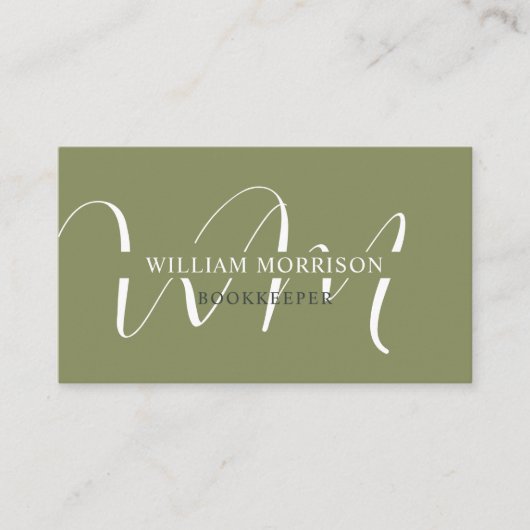 名前をカスタムするモスサージオリーブグリーンホワイトモノグラム 名刺 (正面)