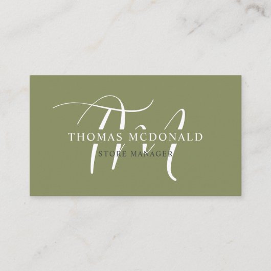 名前をカスタムするモスサージオリーブグリーンホワイトモノグラム 名刺 (正面)