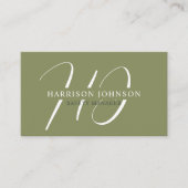 名前をカスタムするモスサージオリーブグリーンホワイトモノグラム 名刺 (正面)