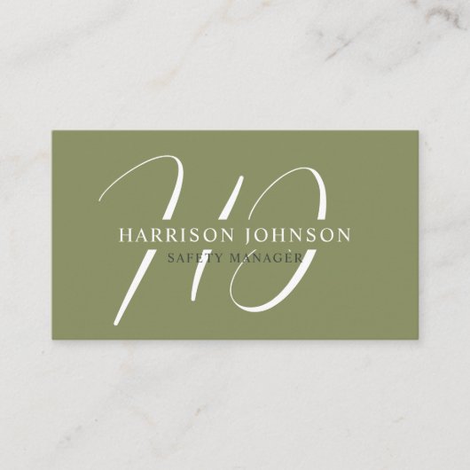 名前をカスタムするモスサージオリーブグリーンホワイトモノグラム 名刺 (正面)