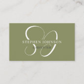 名前をカスタムするモスサージオリーブグリーンホワイトモノグラム 名刺 (正面)