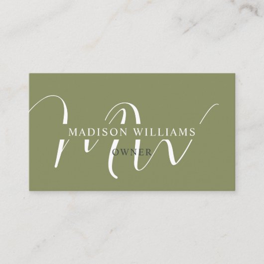名前をカスタムするモスサージオリーブグリーンホワイトモノグラム 名刺 (正面)