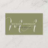 名前をカスタムするモスサージオリーブグリーンホワイトモノグラム 名刺 (正面)