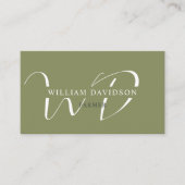 名前をカスタムするモスサージオリーブグリーンホワイトモノグラム 名刺 (正面)