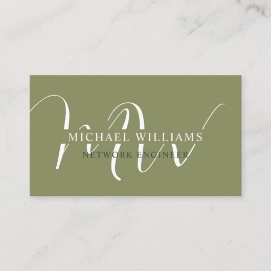名前をカスタムするモスサージオリーブグリーンホワイトモノグラム 名刺 (正面)