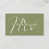 名前をカスタムするモスサージオリーブグリーンホワイトモノグラム 名刺 (正面)