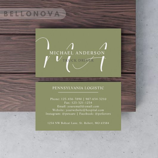 名前をカスタムするモスサージオリーブグリーンホワイトモノグラム 名刺