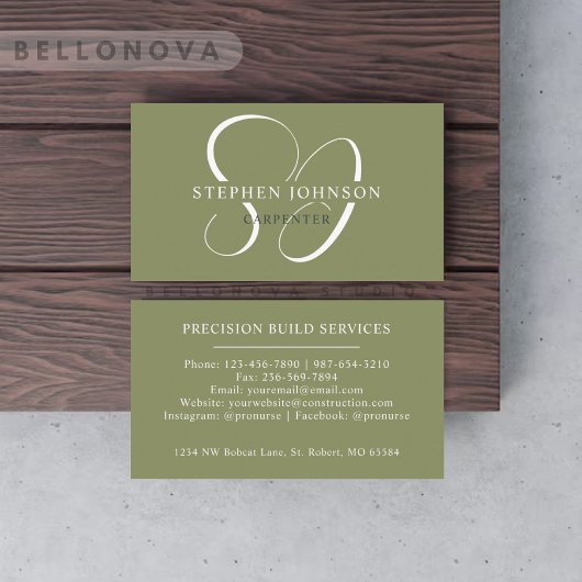 名前をカスタムするモスサージオリーブグリーンホワイトモノグラム 名刺