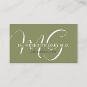 名前をカスタムするモスサージオリーブグリーンホワイトモノグラム 名刺 (正面)