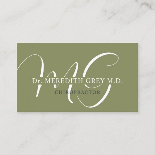 名前をカスタムするモスサージオリーブグリーンホワイトモノグラム 名刺 (正面)