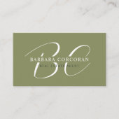 名前をカスタムするモスサージオリーブグリーンホワイトモノグラム 名刺 (正面)