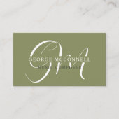 名前をカスタムするモスサージオリーブグリーンホワイトモノグラム 名刺 (正面)