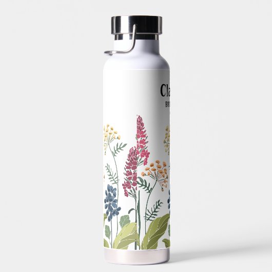名前をカスタムするモダンの結婚野花（白） ウォーターボトル (右面)
