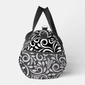 名前をカスタムするモダンエレガントフローラブラック&ホワイト ダッフルバッグ (右)