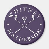 名前をカスタムするモダンゴルフクラブ紫と白 マグネット (正面)