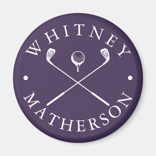 名前をカスタムするモダンゴルフクラブ紫と白 マグネット (正面)