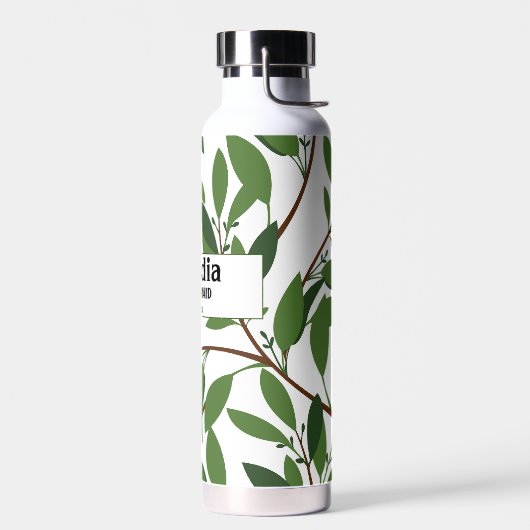 名前をカスタムするモダンス結婚オリーブブランチグリーン ウォーターボトル (左面)